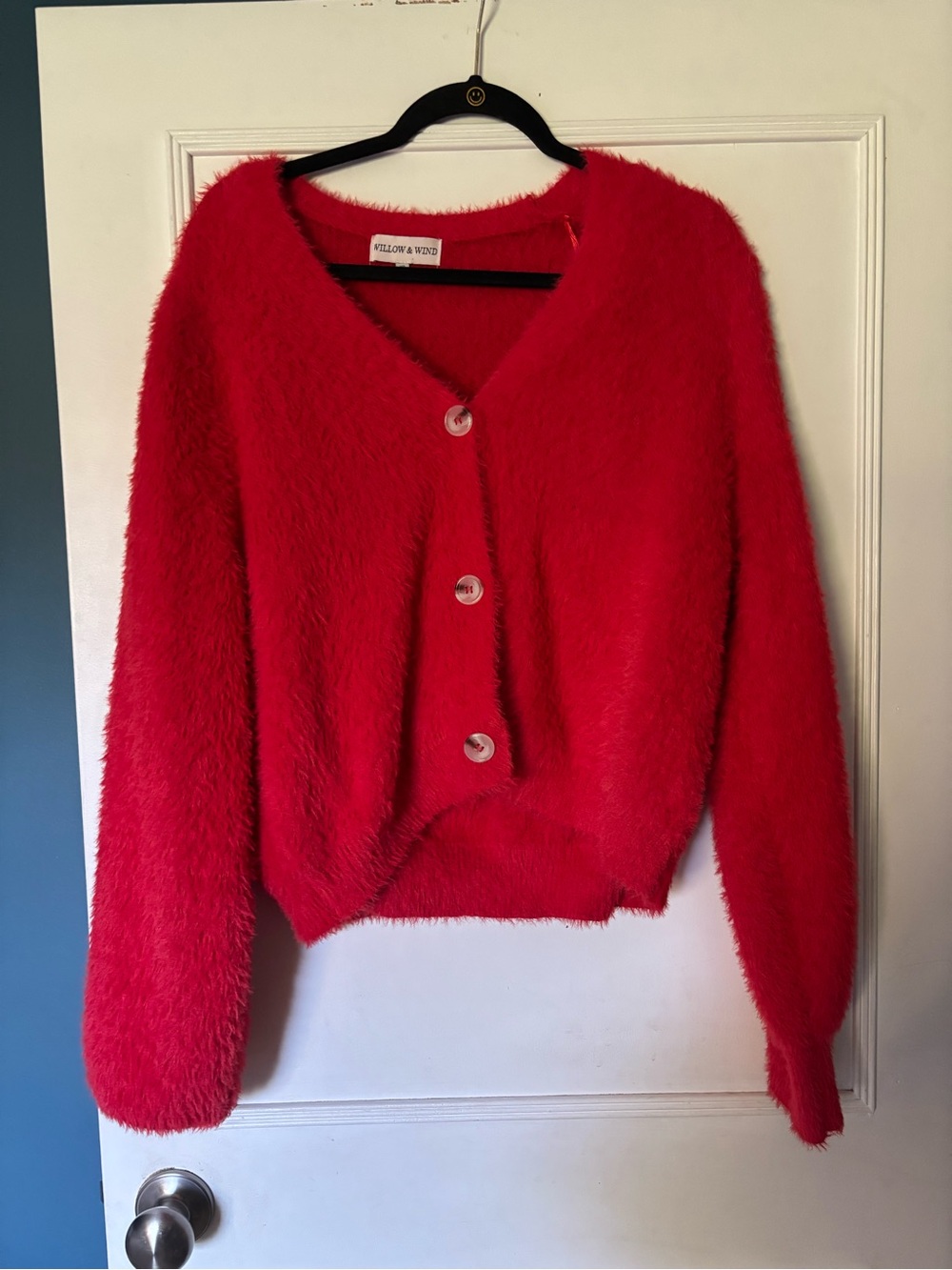 Willow & Wind Vibrant Red Fuzzy Button-Front Cardigan